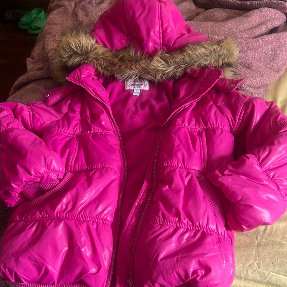 Place Pink Puffer Jacket with Faux Fur Hood